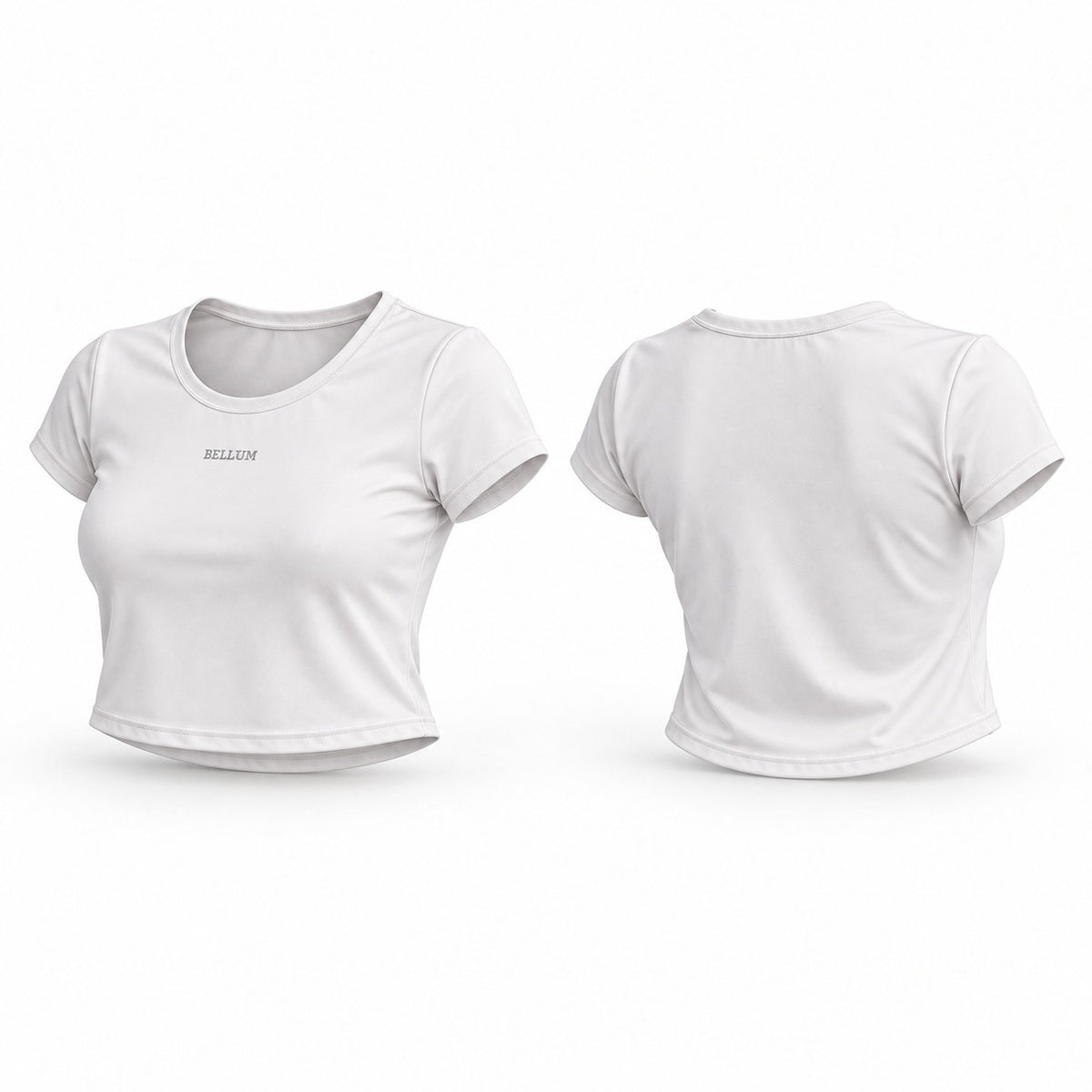 Crop top blanco BELLUM, vista 3D de frente y espalda