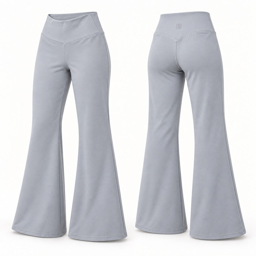 Pantalón palazo gris mujer BELLUM, vista 3D de frente y espalda