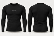Polo manga larga negro hombre BELLUM, vista 3D de frente y espalda