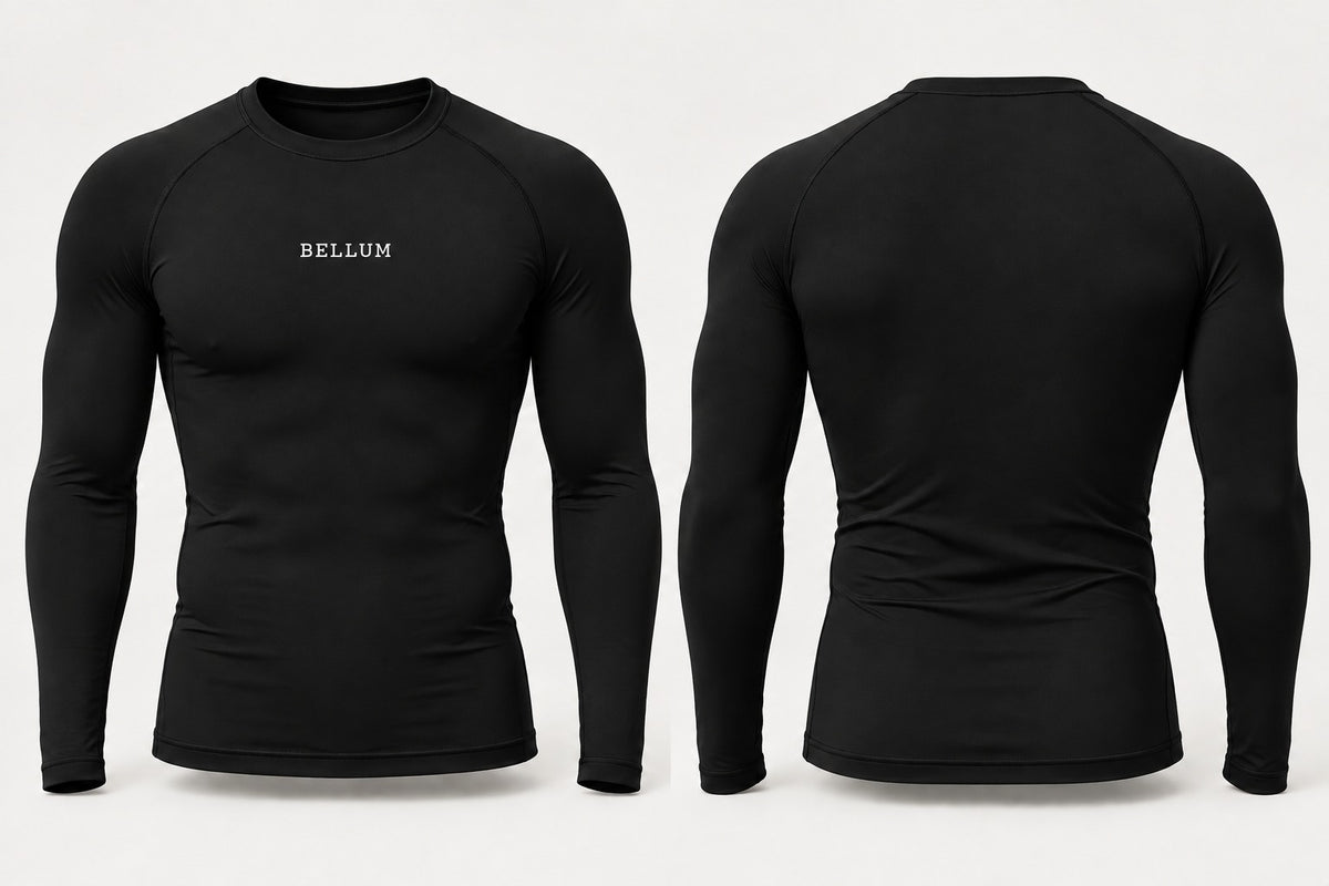Polo manga larga negro hombre BELLUM, vista 3D de frente y espalda