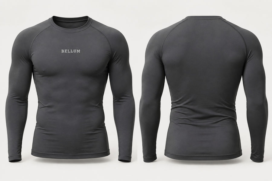 Polo manga larga plomo hombre BELLUM, vista 3D de frente y espalda
