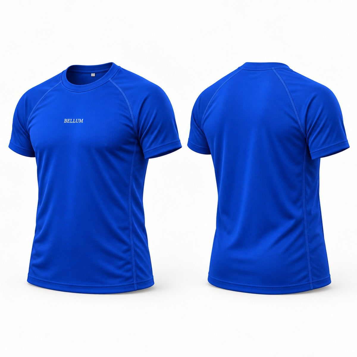 Polo suplex azul hombre BELLUM, vista 3D de frente y espalda