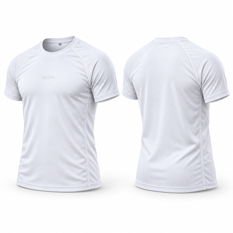 Polo suplex blanco hombre BELLUM, vista 3D de frente y espalda