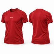Polo suplex rojo hombre BELLUM, vista 3D de frente y espalda
