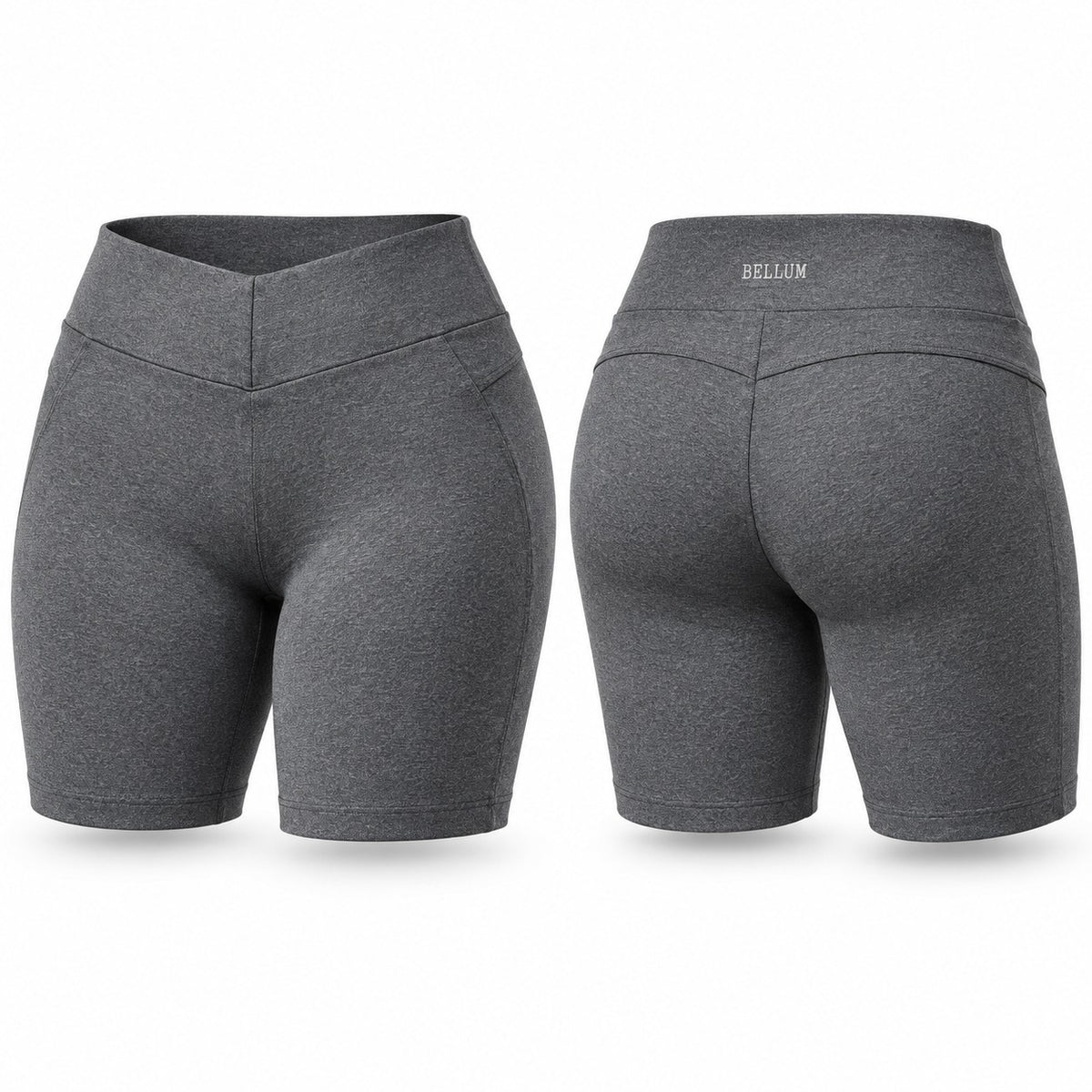Short compresor mujer plomo BELLUM, vista 3D de frente y espalda
