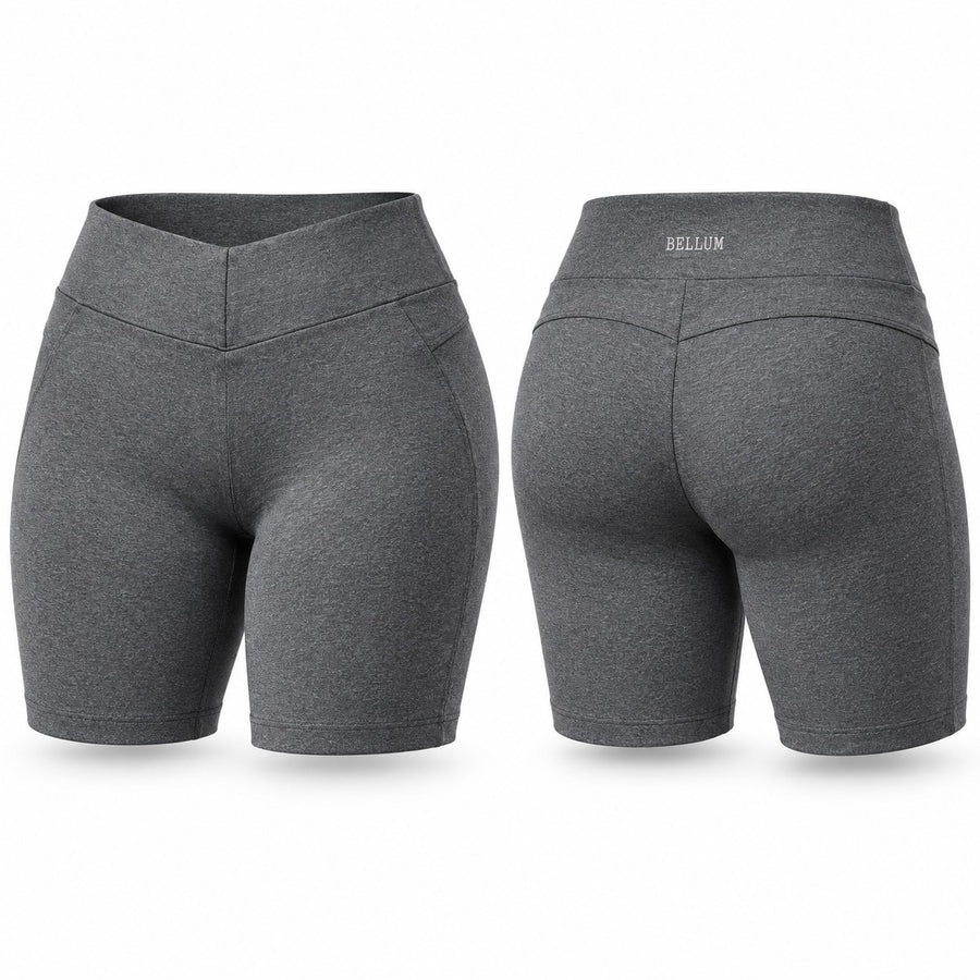 Short compresor mujer plomo BELLUM, vista 3D de frente y espalda