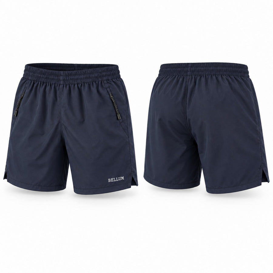 Short V azul hombre BELLUM, vista 3D de frente y espalda