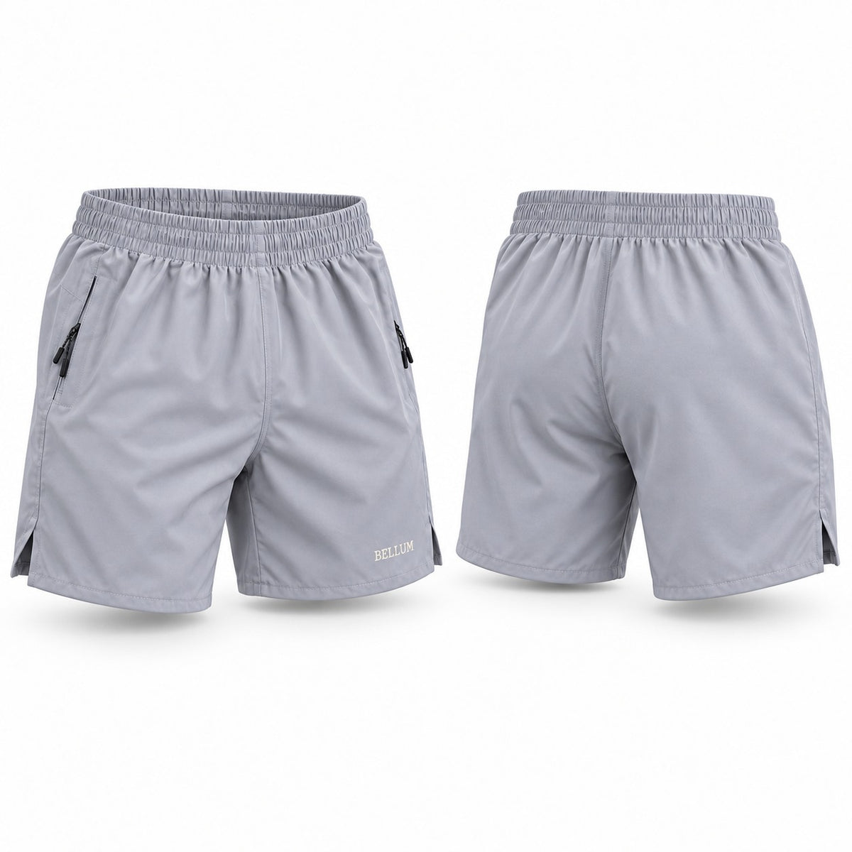Short V gris hombre BELLUM, vista 3D de frente y espalda