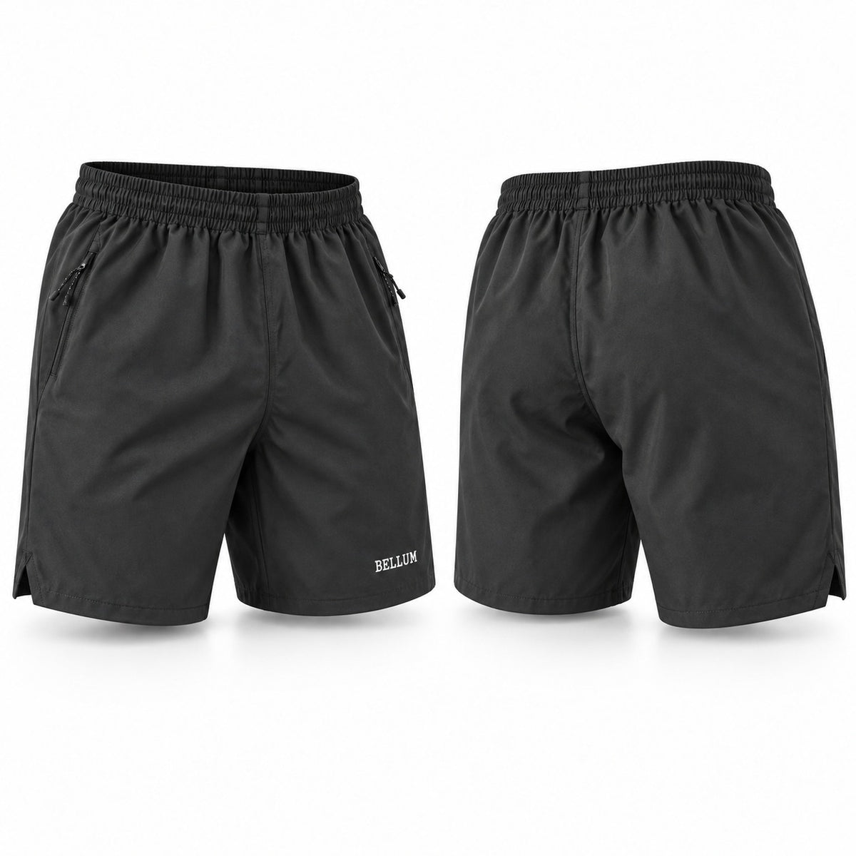 Short V negro hombre BELLUM, vista 3D de frente y espalda