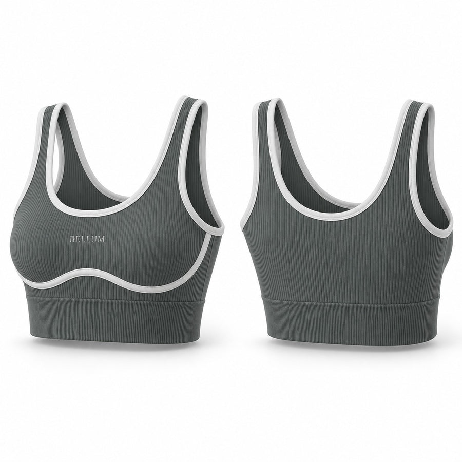 Top plomo verdoso BELLUM, vista 3D de frente y espalda