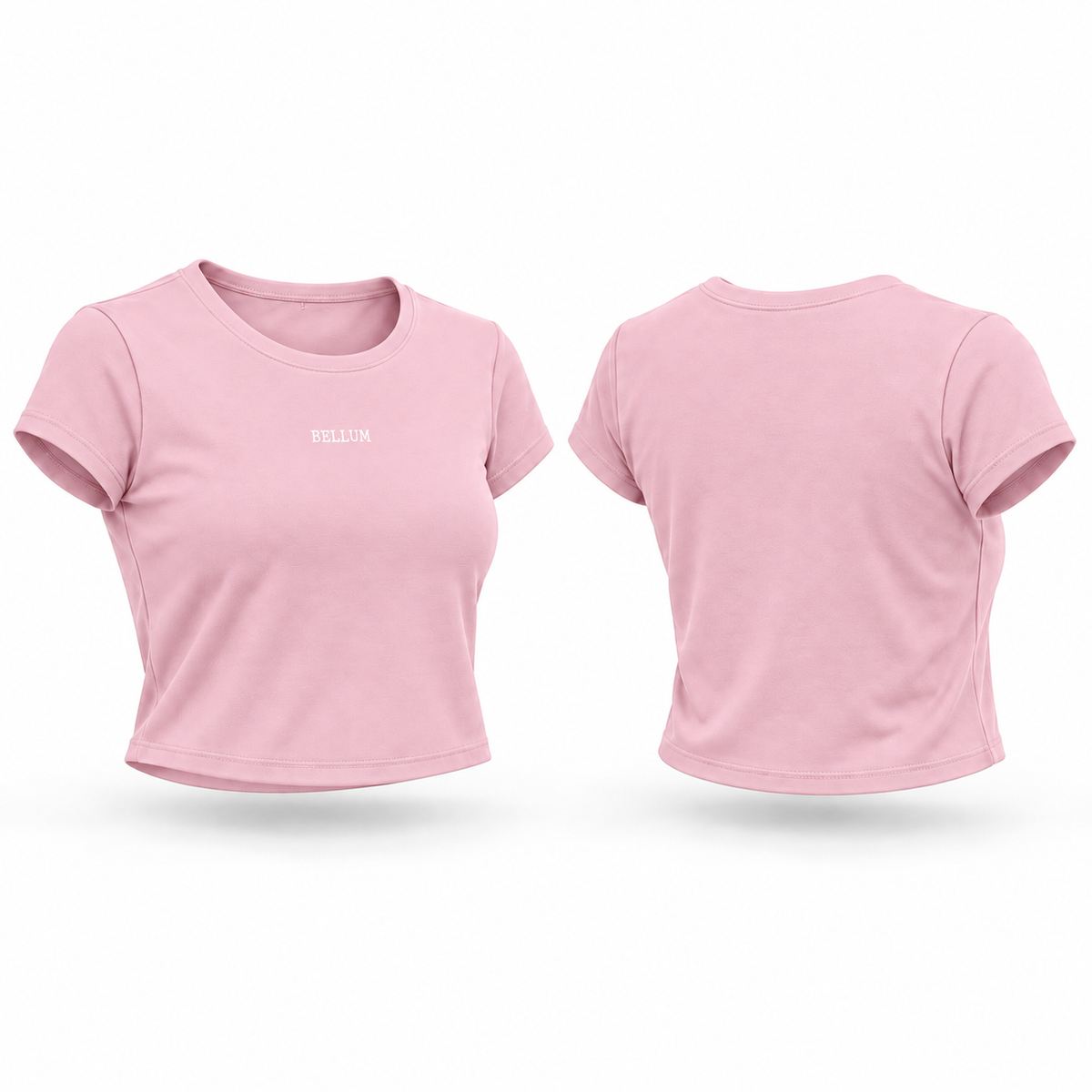 Crop top rosado bebé BELLUM, vista 3D de frente y espalda